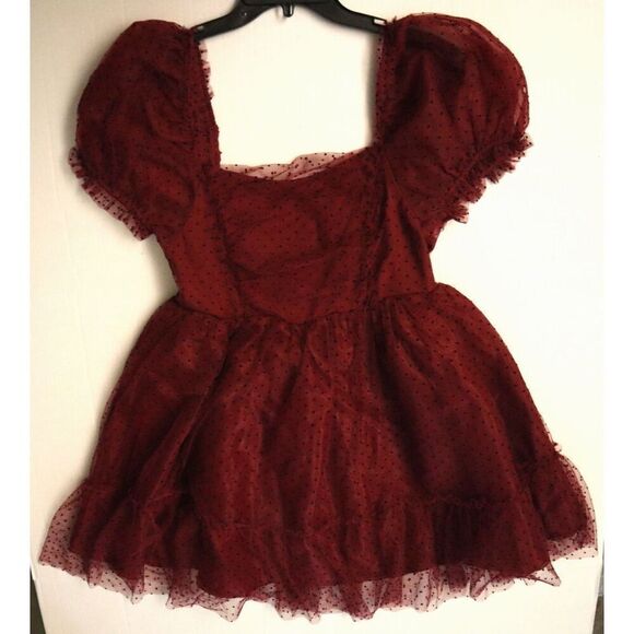 Mia Joy Joyfolie Women's Sz XS Burgundy Dot Perla Short Babydoll Dress - Picture 6 of 9